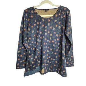 Yak and Yeti Asymmetric hem blouse sz S boho Lagenlook floral minimalist